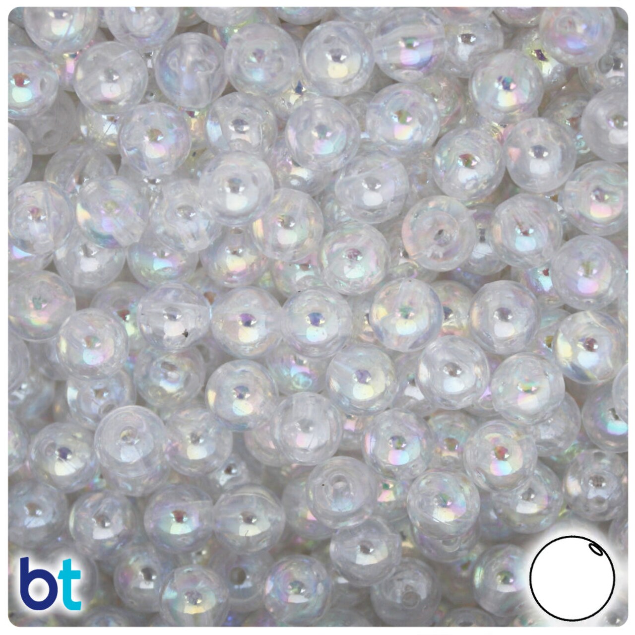 BeadTin Clear Transparent AB 8mm Round Plastic Craft Beads (150pcs)